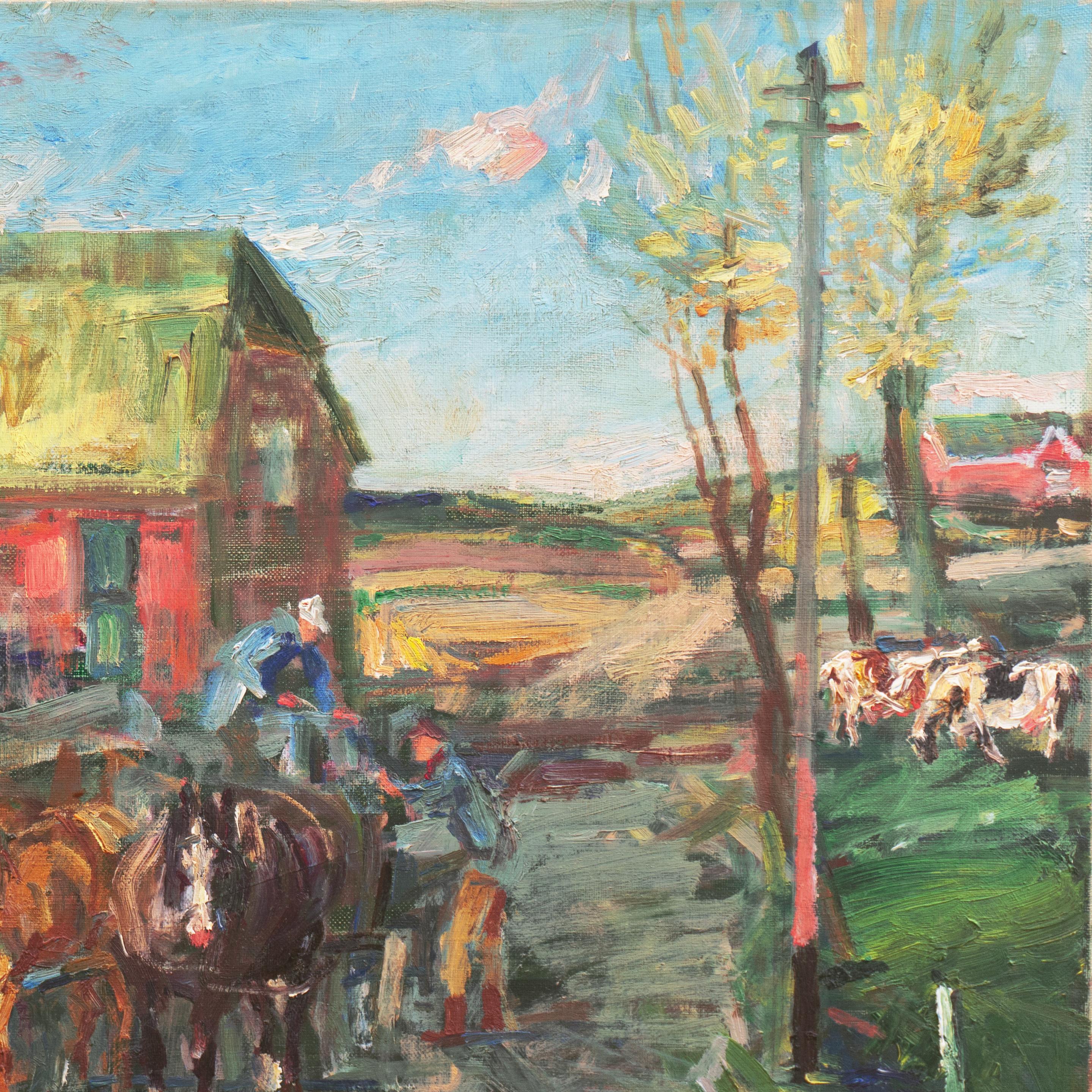 « Scène de ferme rurale », post-impressionniste, Salon de Paris, Royal Academy, Bénézit - Gris Landscape Painting par Ludvig Jacobsen