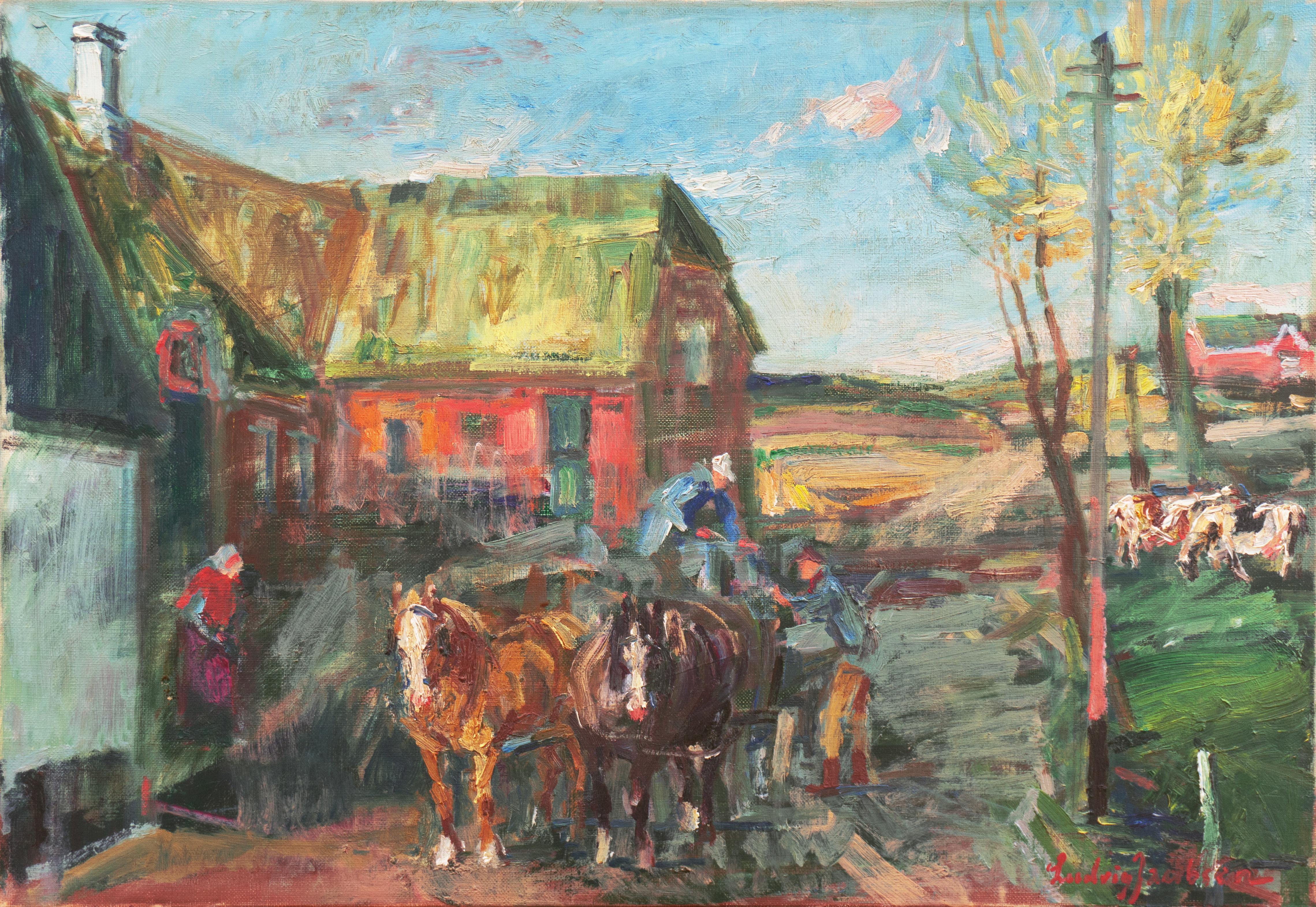 'Rural Farm Scene', Post-Impressionist, Paris Salon, Royal Academy, Benezit