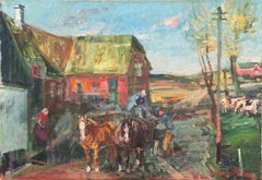 Antique 'Rural Farm Scene', Post-Impressionist, Paris Salon, Royal Academy, Benezit