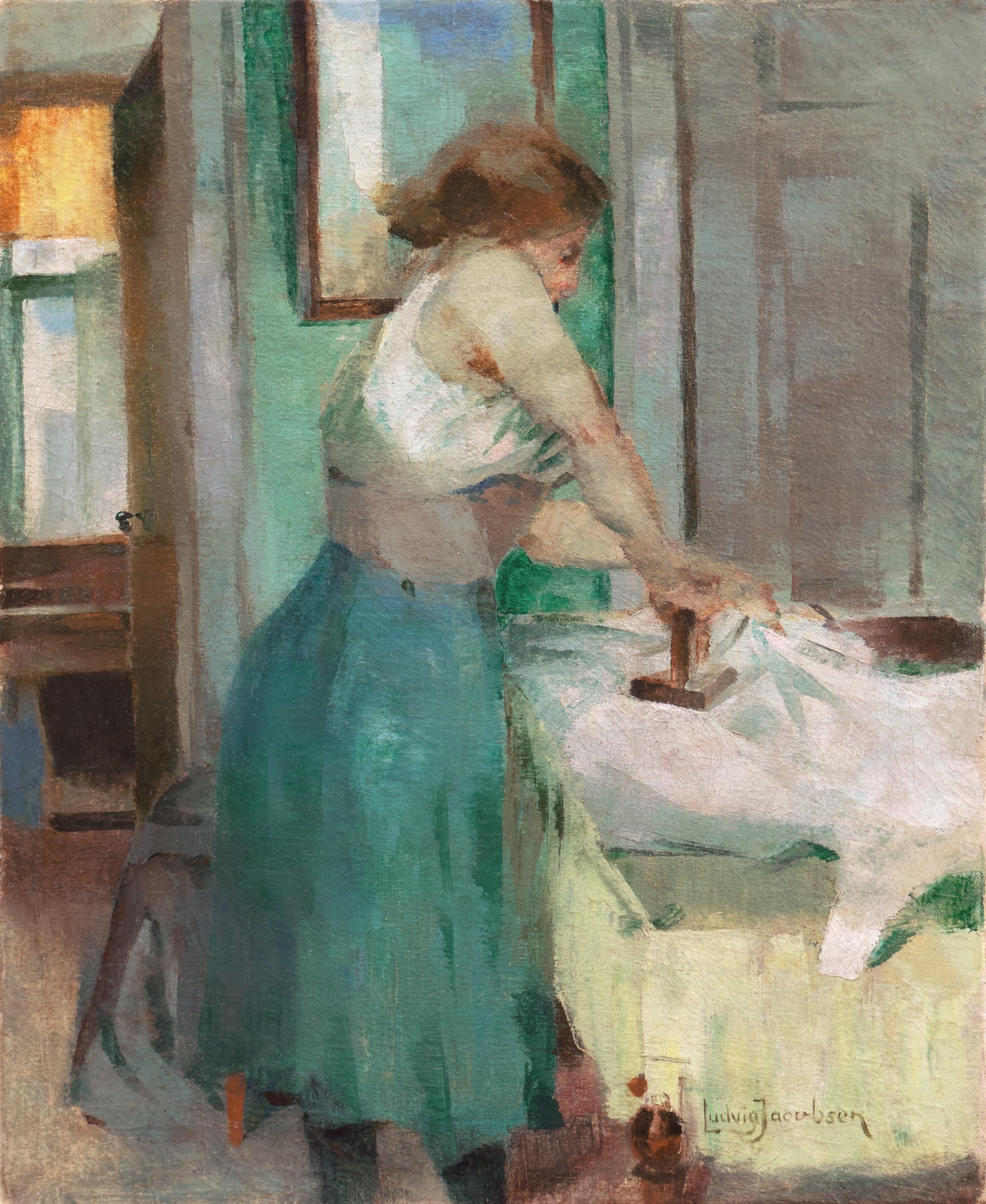 'Woman Ironing', Paris Salon Modernist, Royal Academy, Charlottenborg, Benezit - Painting by Ludvig Jacobsen