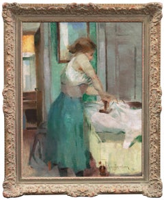 Antique 'Woman Ironing', Paris Salon Modernist, Royal Academy, Charlottenborg, Benezit