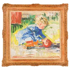Boy Playing With Red Boll