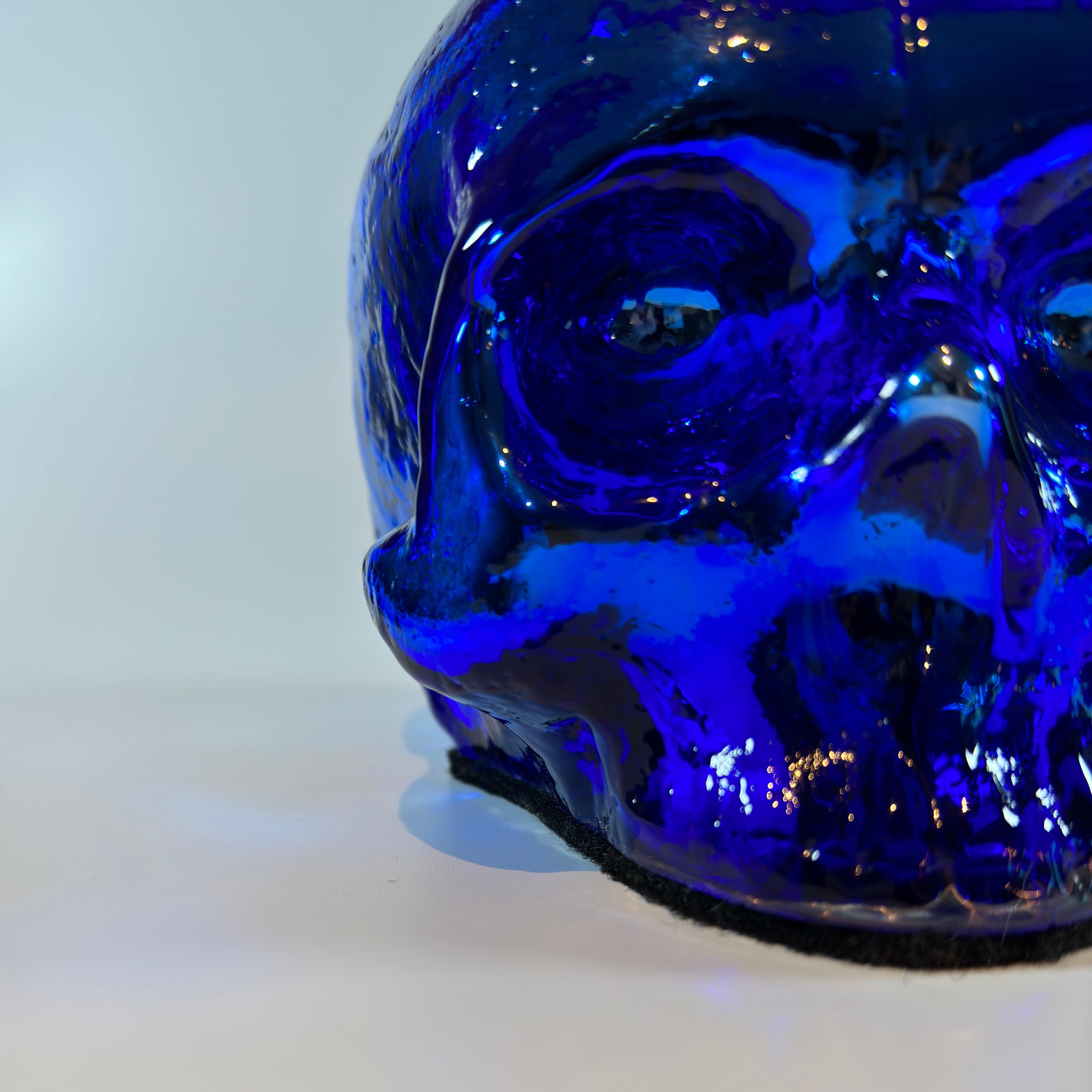 Gothic Blue Glass Skull Ornament Ludvig Lofgren for Kosta Boda - Limited Edition Signed