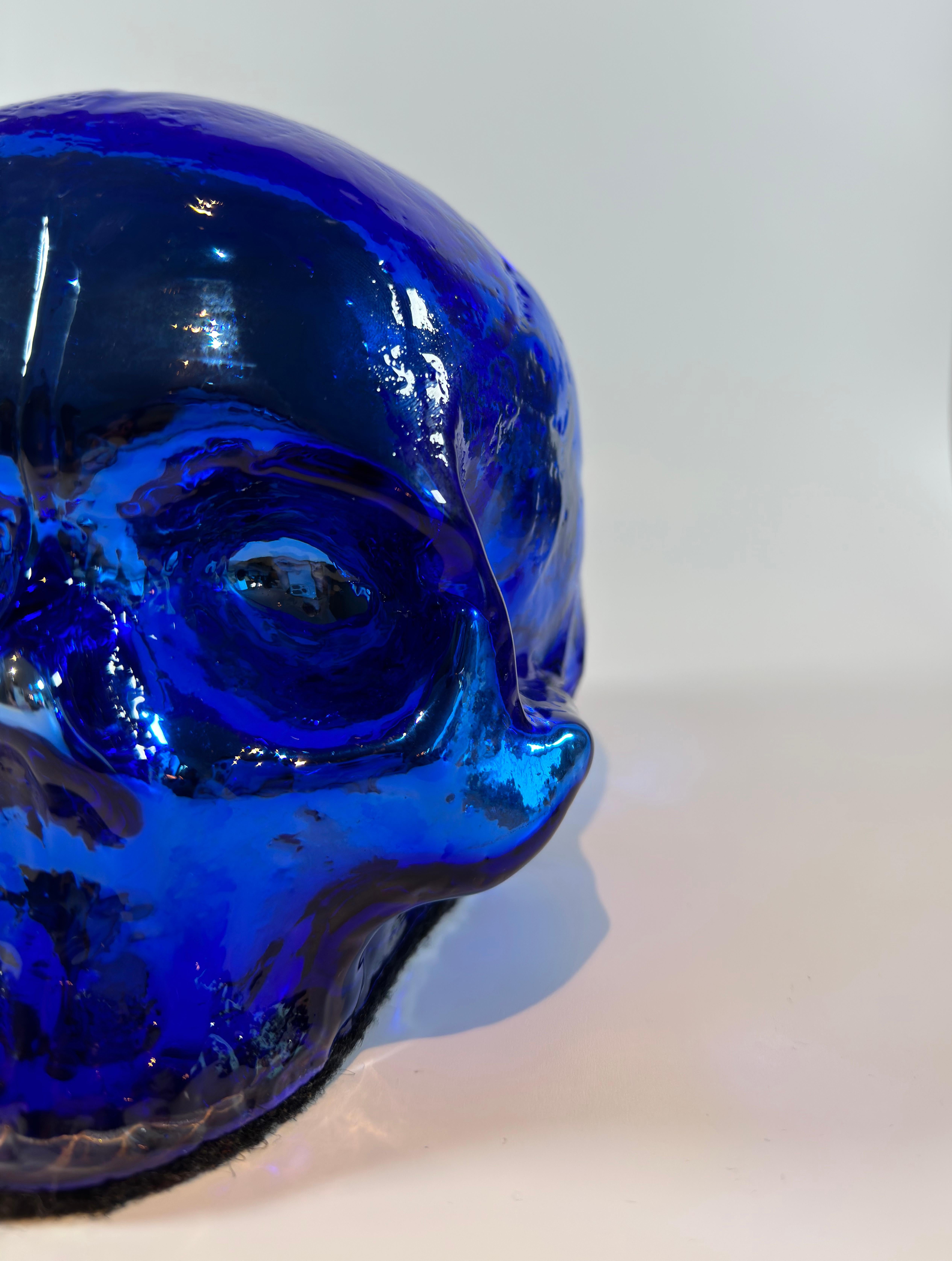 Swedish Blue Glass Skull Ornament Ludvig Lofgren for Kosta Boda - Limited Edition Signed
