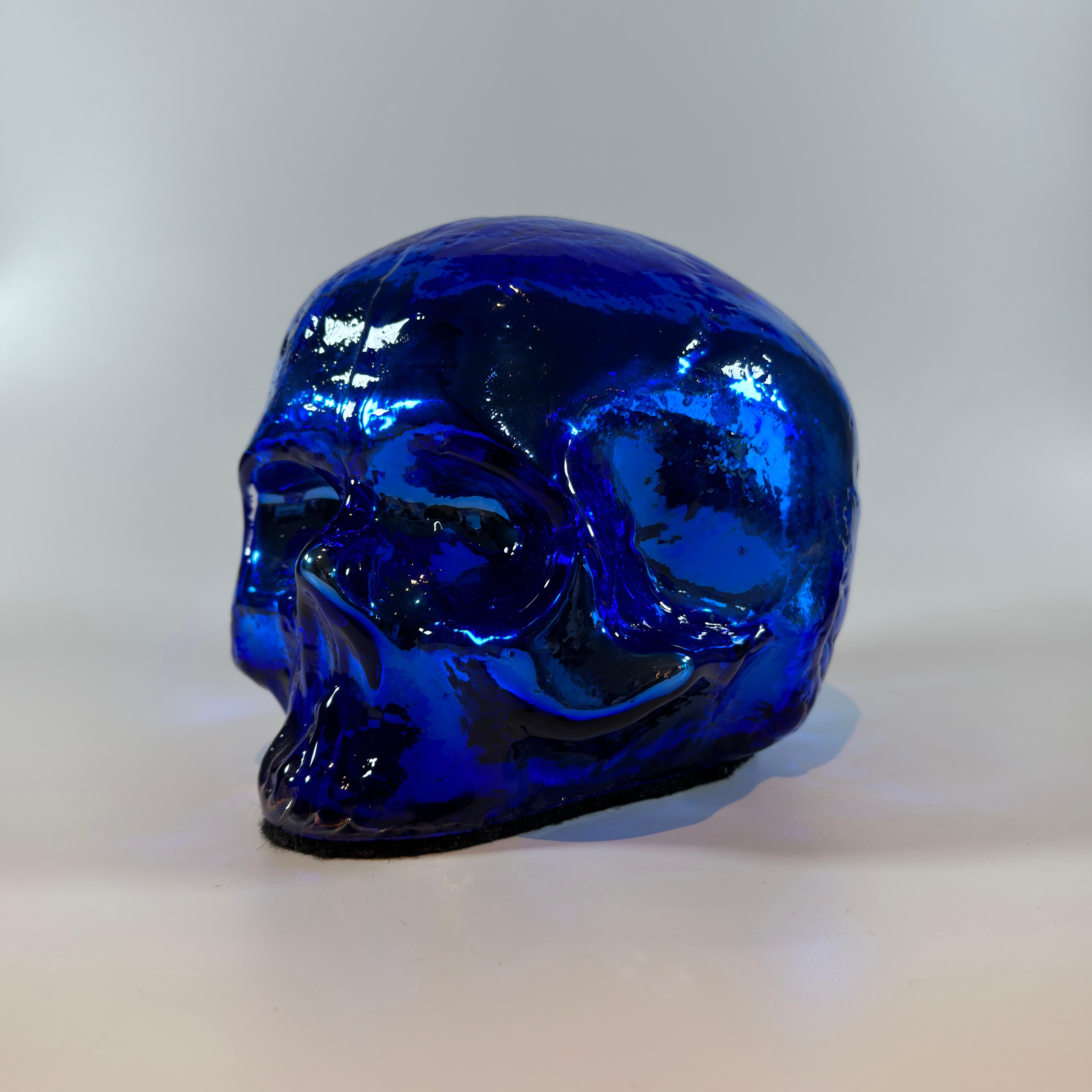 Blue Glass Skull Ornament Ludvig Lofgren for Kosta Boda - Limited Edition Signed In Good Condition In Glasgow, GB