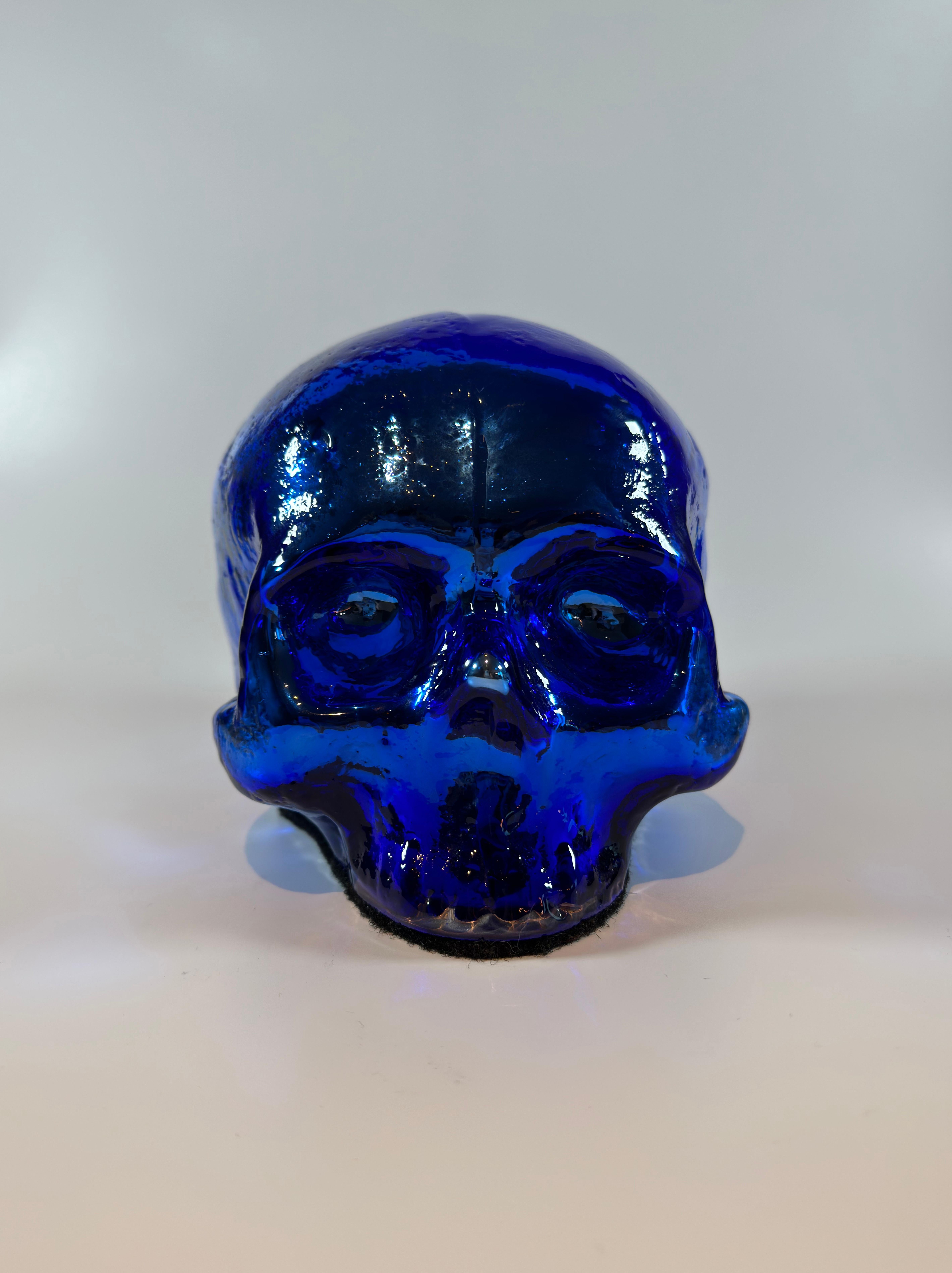 Contemporary Blue Glass Skull Ornament Ludvig Lofgren for Kosta Boda - Limited Edition Signed