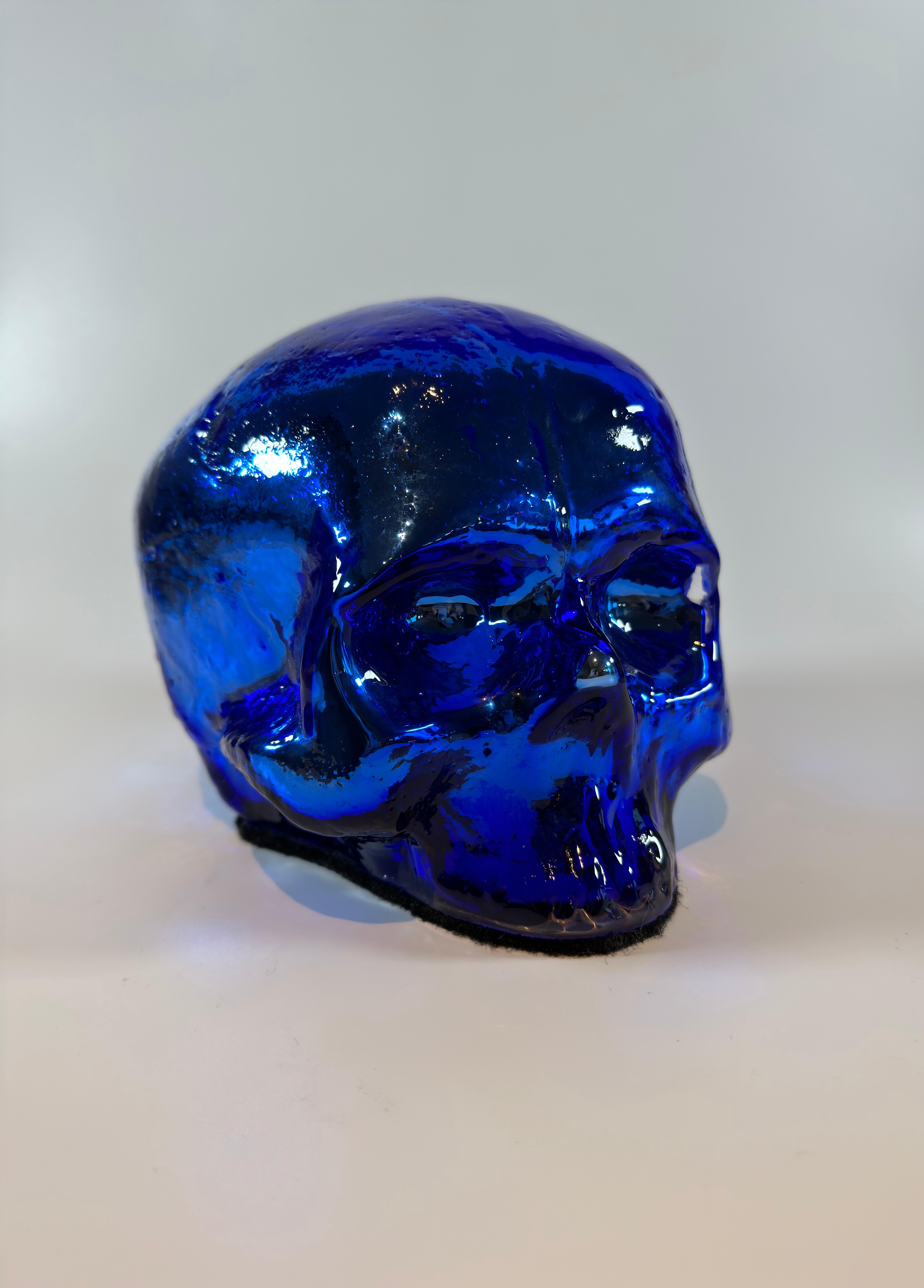 Art Glass Blue Glass Skull Ornament Ludvig Lofgren for Kosta Boda - Limited Edition Signed