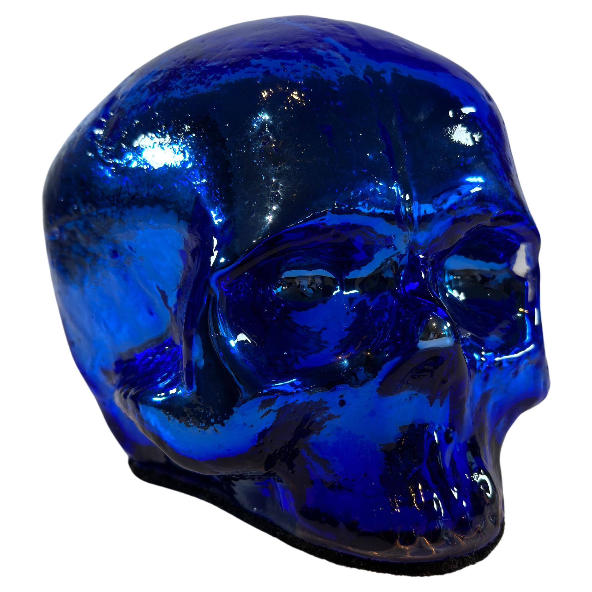 Blue Glass Skull Ornament Ludvig Lofgren for Kosta Boda - Limited Edition Signed