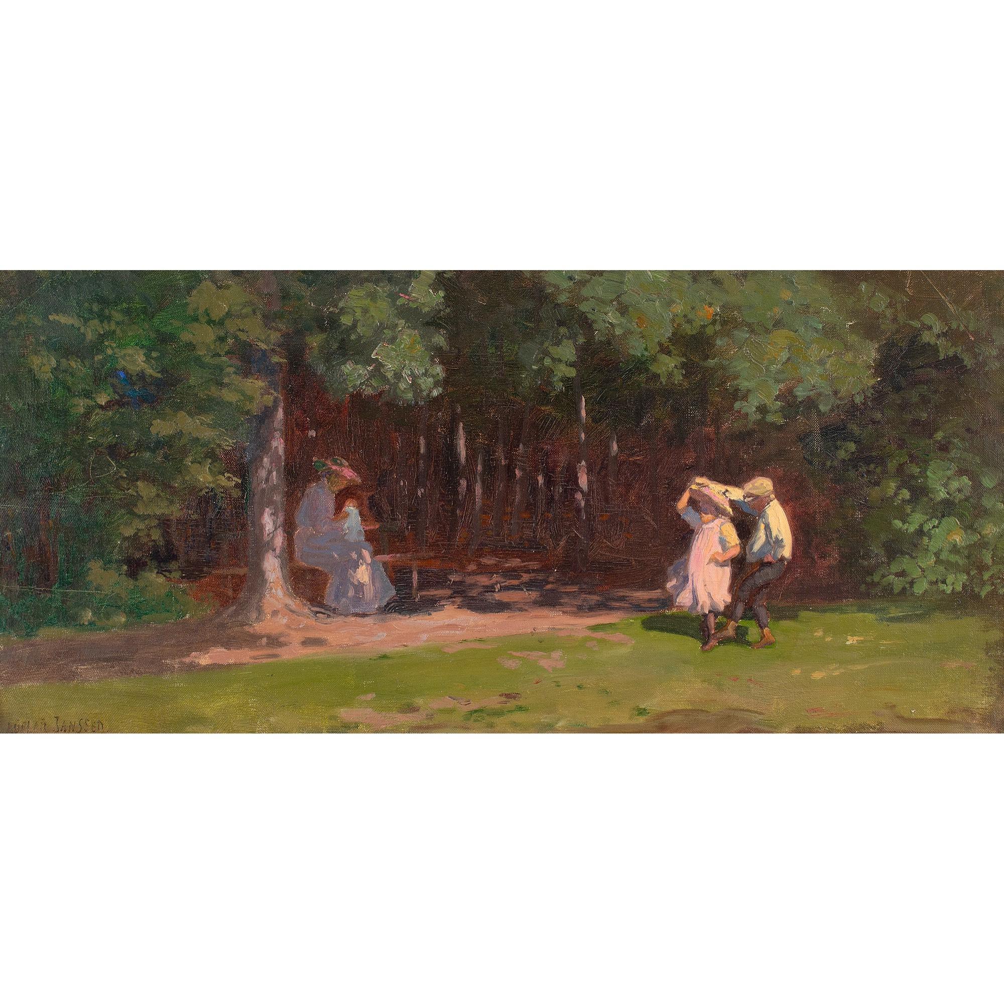 Ludvig Luplau Janssen, Kinder tanzend in einem Wald Glade, antikes Ölgemälde  im Angebot 1