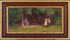 Ludvig Luplau Janssen, Enfants dansant dans une clairière, peinture à l'huile ancienne 