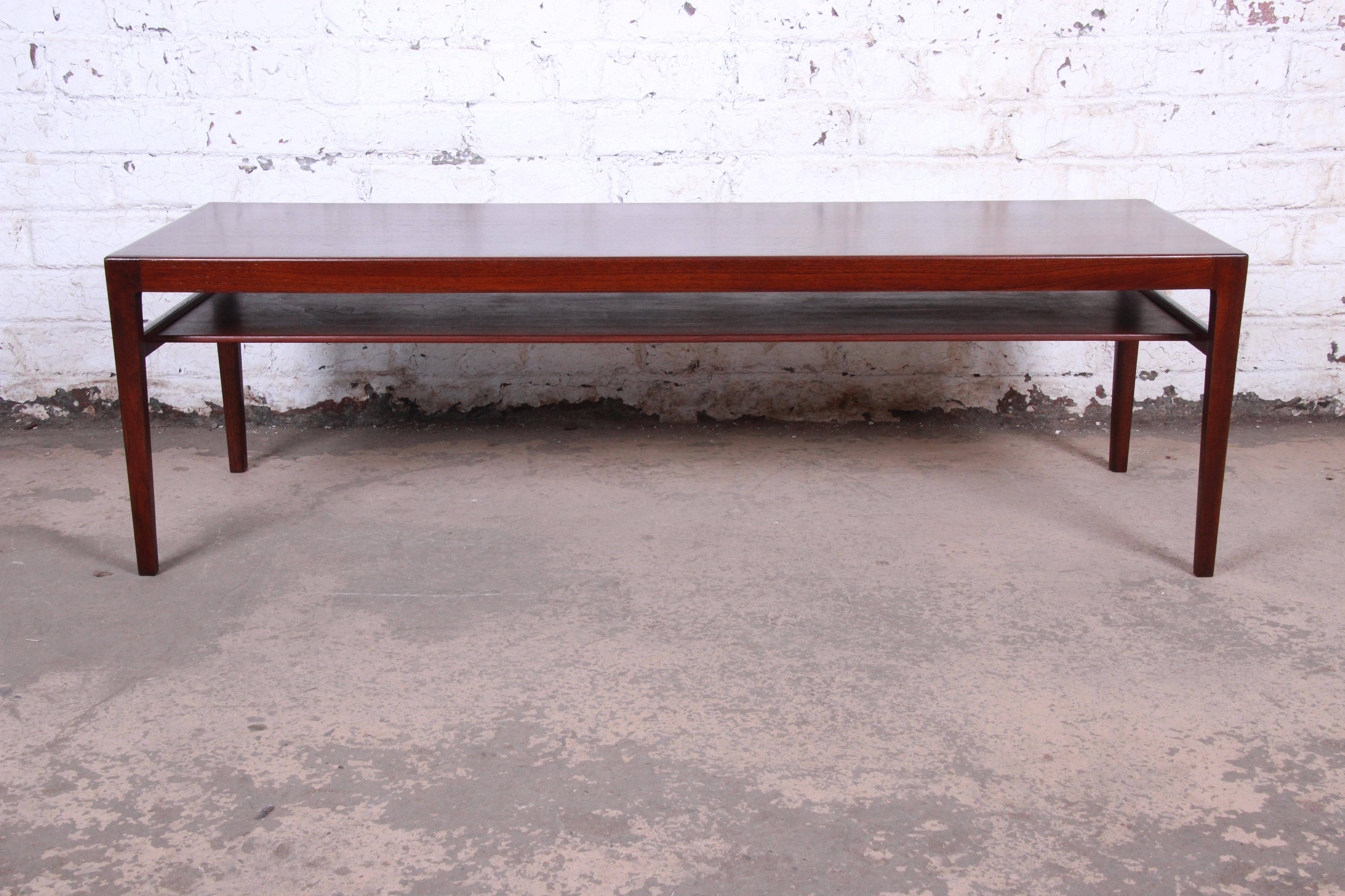 Mid-Century Modern Ludvig Pontoppidan Danish Modern Two-Tier Teak Coffee Table, Newly Restored For Sale