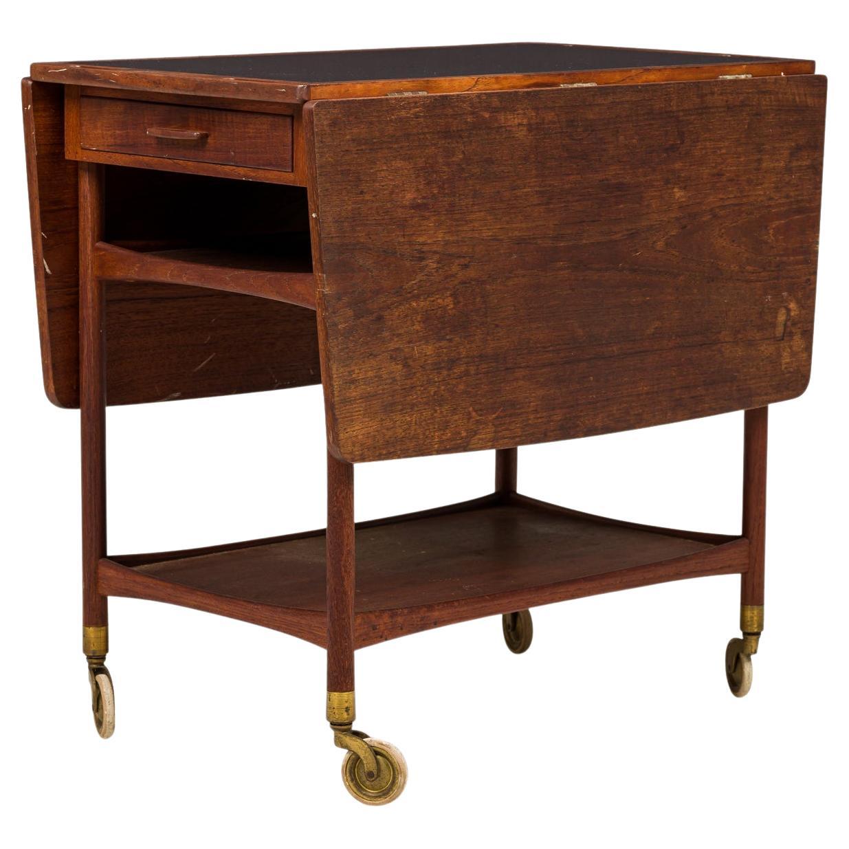 Ludvig Pontoppidan Danish Teak and Black Laminate Drop Leaf Serving Trolley