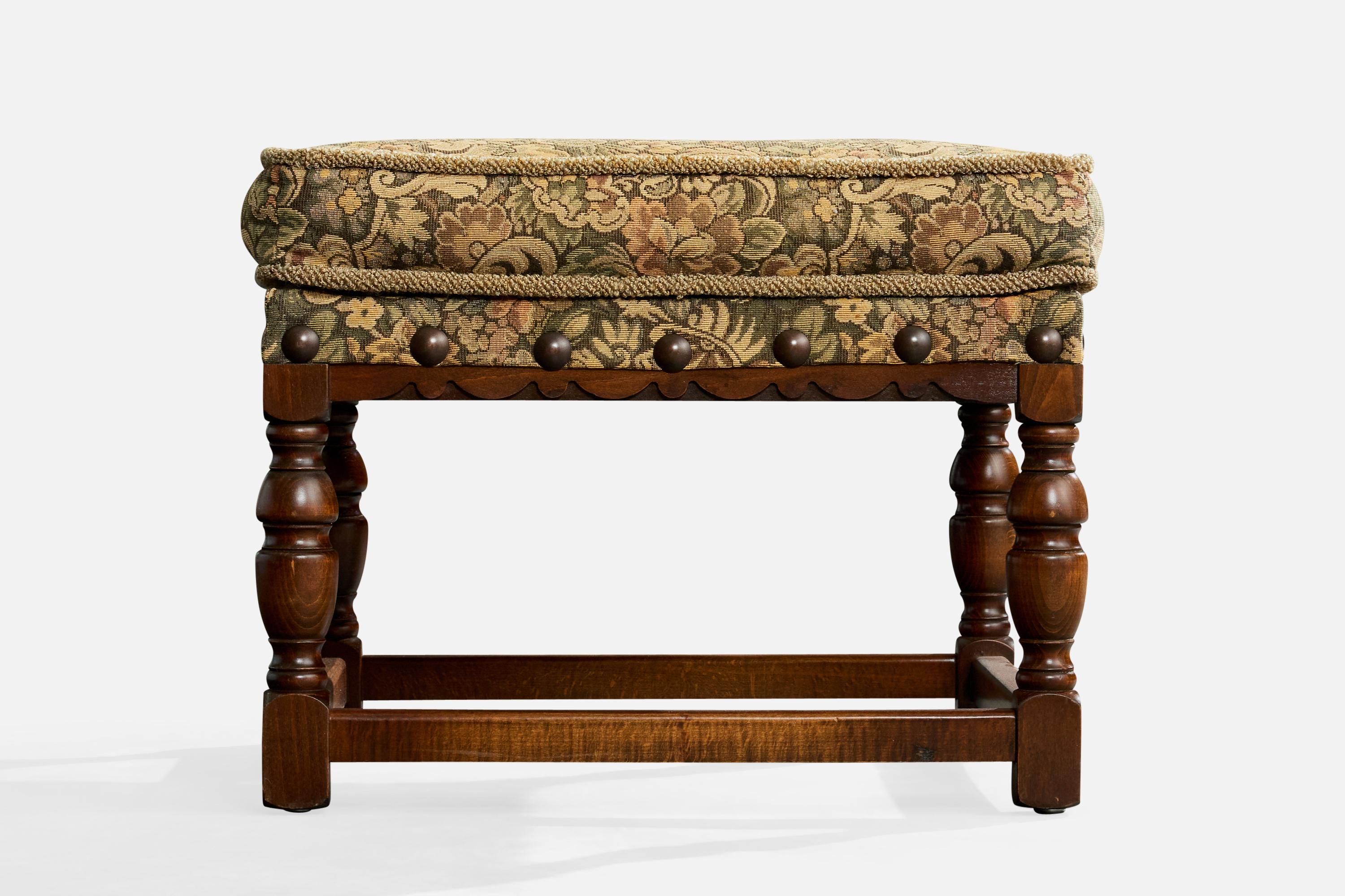 Ludvig Sturm Atribución, Taburete, Tela, Roble, Suecia, Década de 1940 Sueco en venta