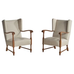 Ludvig Sturm, Lounge Chairs, Fabric, Oak, Sweden, 1948