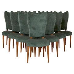 Ludvig Sturm Set of Ten Dining Chairs in Green Velvet, Sweden ca. 1948