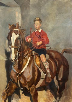 "Billy Burns" 1939 by Ludvik Vacatko, Equestrian Portrait Boy Chestnut Horse