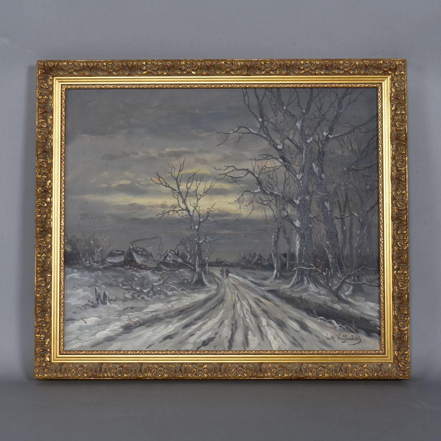 Expressionist Ludwig August Heydendahl German Artist Winter Landscape Oil Painting For Sale