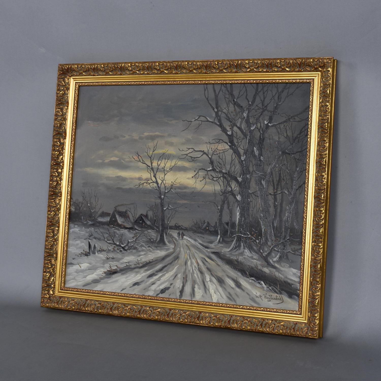 Ludwig August Heydendahl German Artist Winter Landscape Oil Painting In Excellent Condition For Sale In Chattanooga, TN
