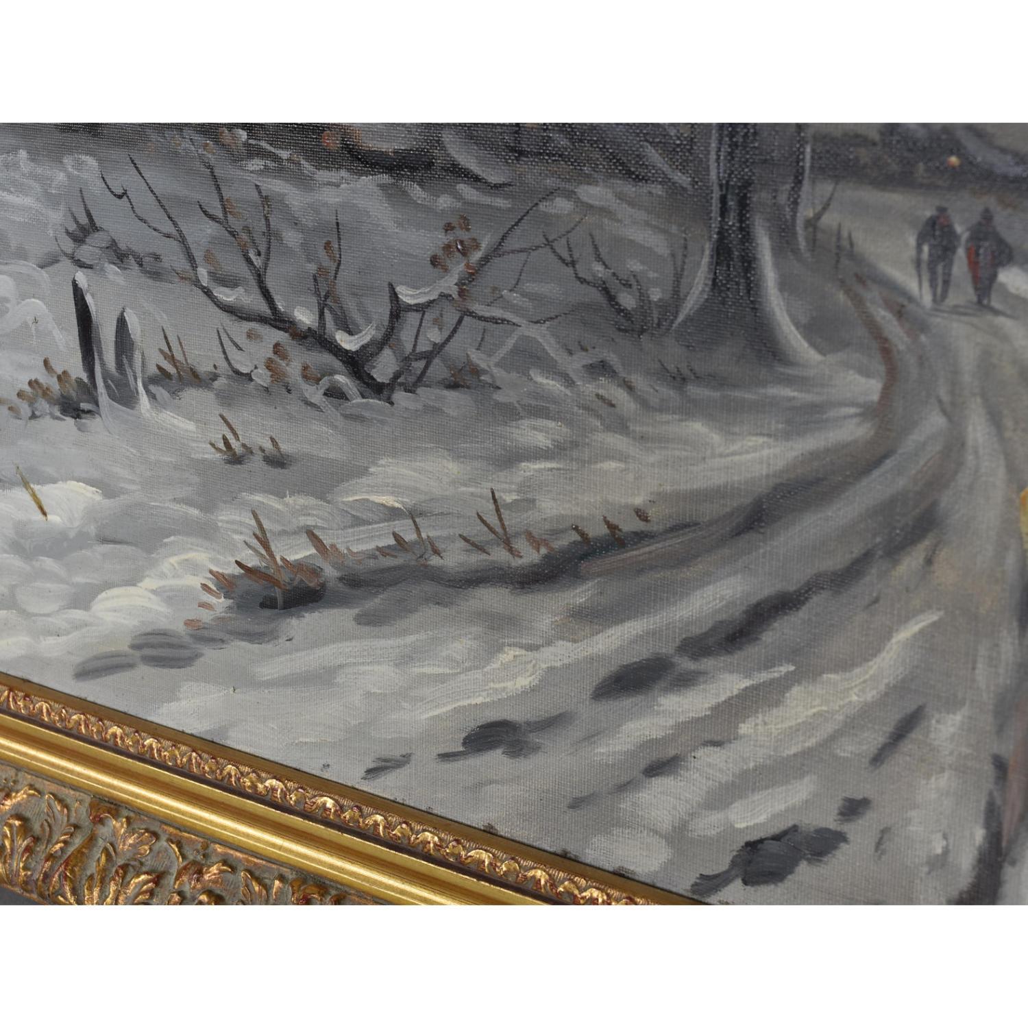 20th Century Ludwig August Heydendahl German Artist Winter Landscape Oil Painting For Sale