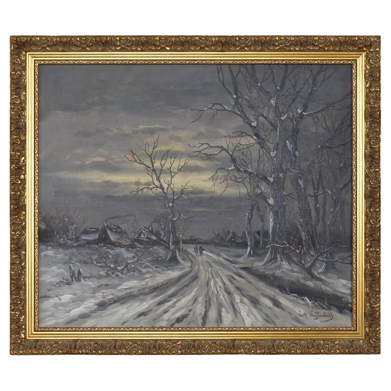 Ludwig August Heydendahl, artiste allemand, peinture à l
huile de paysage d
hiver