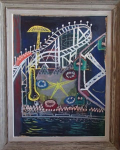 "Coney Island" Brooklyn NYC Amusement Park Mid-century American Scene WPA Modern