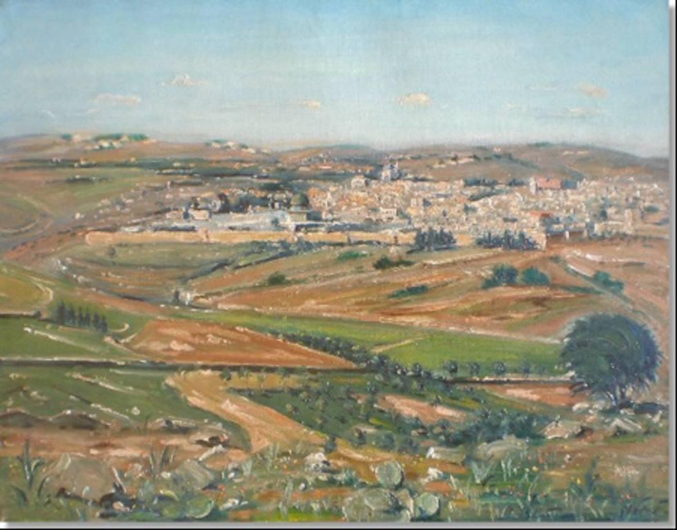 Jérusalem de Ludwig Blum
Huile sur toile 
25.6 x 32 pouces  / 65 x 81cm
Signé 
Peint vers 1940
