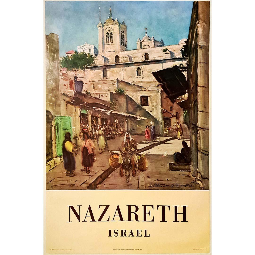 Affiche de voyage originale de Ludwig Blum pour la ville de Nazareth en Israël, 1958 en vente 2