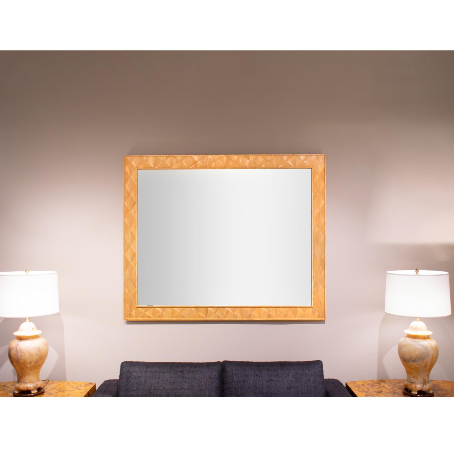Ludwig & Dominique Exquisite Marquetry Mirror with Diamond Pattern 2003 (Signed) For Sale 1
