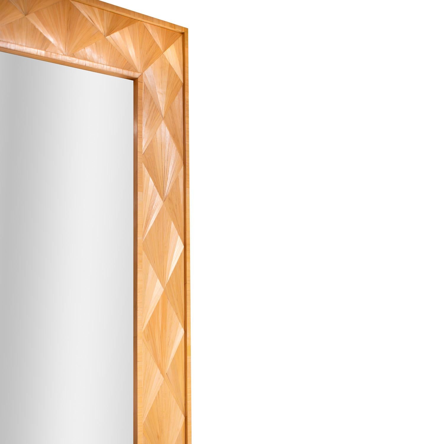 Art Deco Ludwig & Dominique Exquisite Marquetry Mirror with Diamond Pattern 2003 (Signed) For Sale