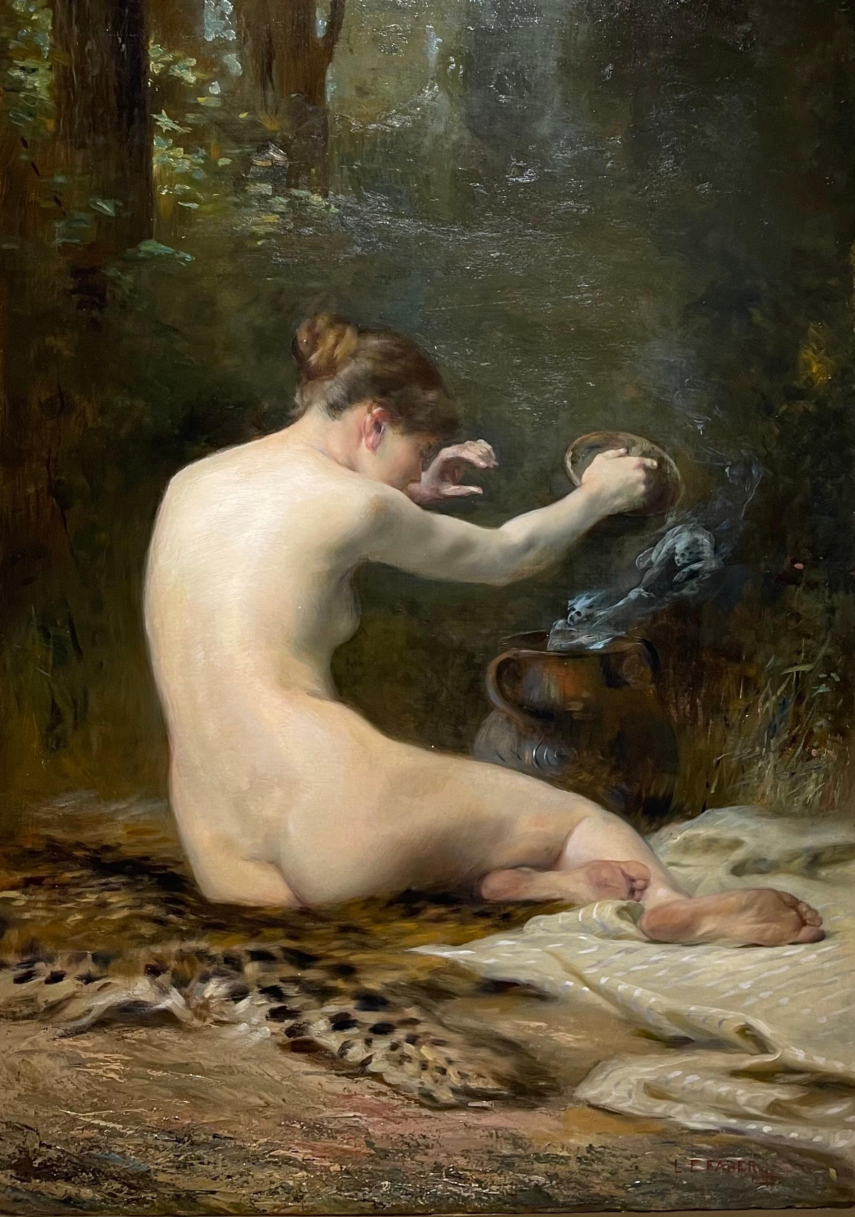 SPOOKY Antique PANDORAS BOX Female Academic Orientalist Mythological Nude Demons - Painting by Ludwig Ernest Faber