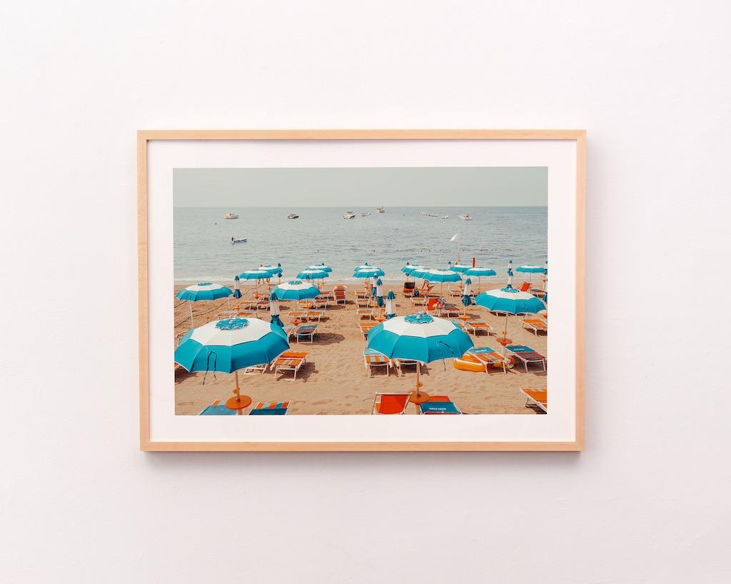 Amalfi Coast, Blue Umbrella - Photograph by Ludwig Favre