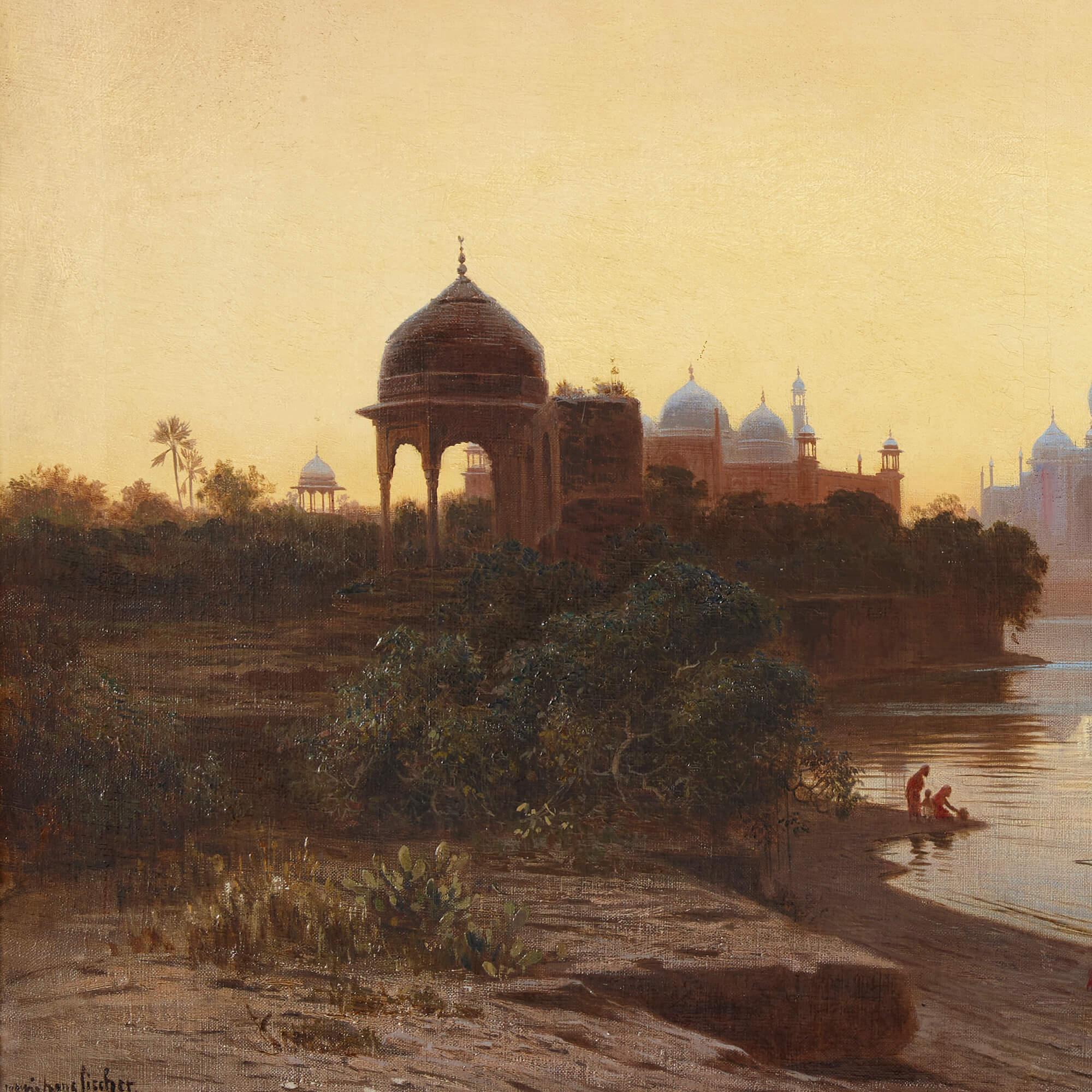 Orientalist Antique Painting of The Taj Mahal, by Fischer  For Sale 1