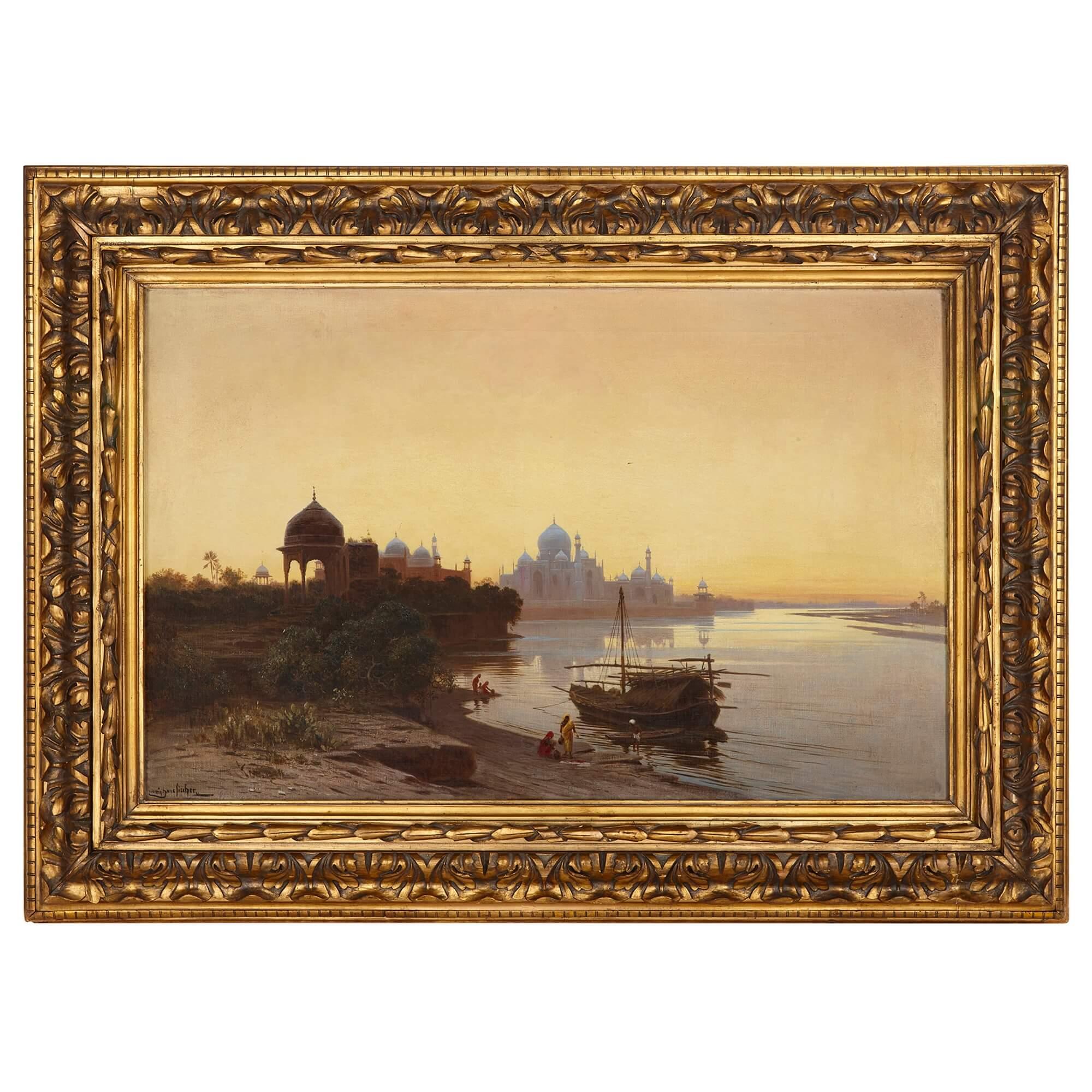 Ludwig Hans Fischer Landscape Painting - Orientalist Antique Painting of The Taj Mahal, by Fischer 