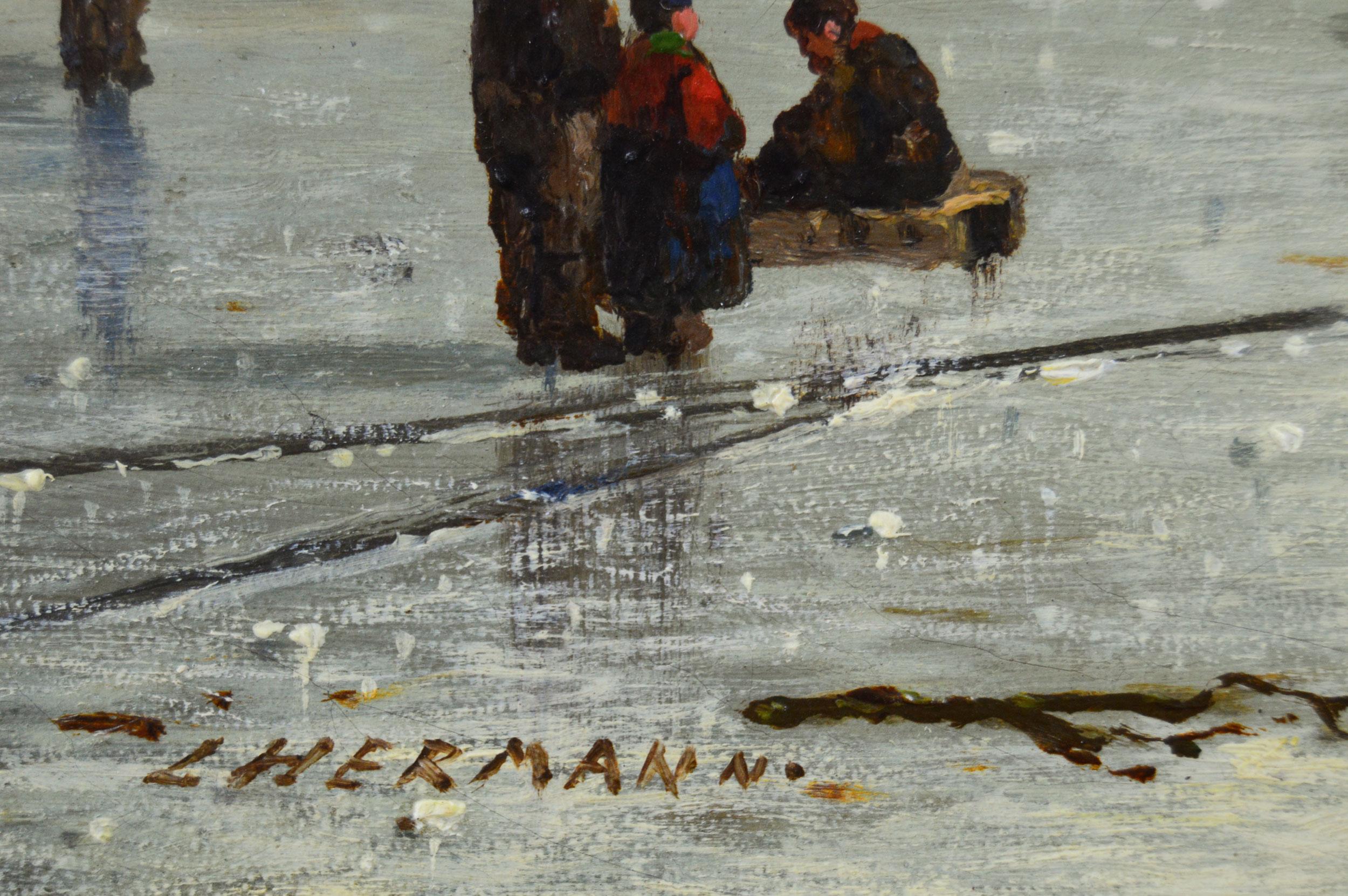 Winterstadtlandschaft des 19. Jahrhunderts, Ölgemälde einer Kuppel auf einem eingefrorenen Fluss im Angebot 2