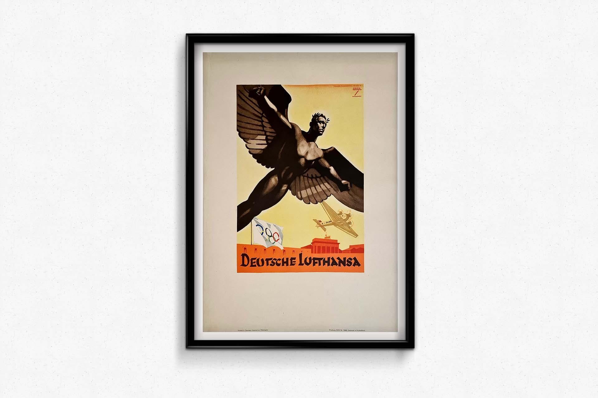1936 original poster by Ludwig Hohlwein for Deutsche Lufthansa - Olympic games For Sale 3