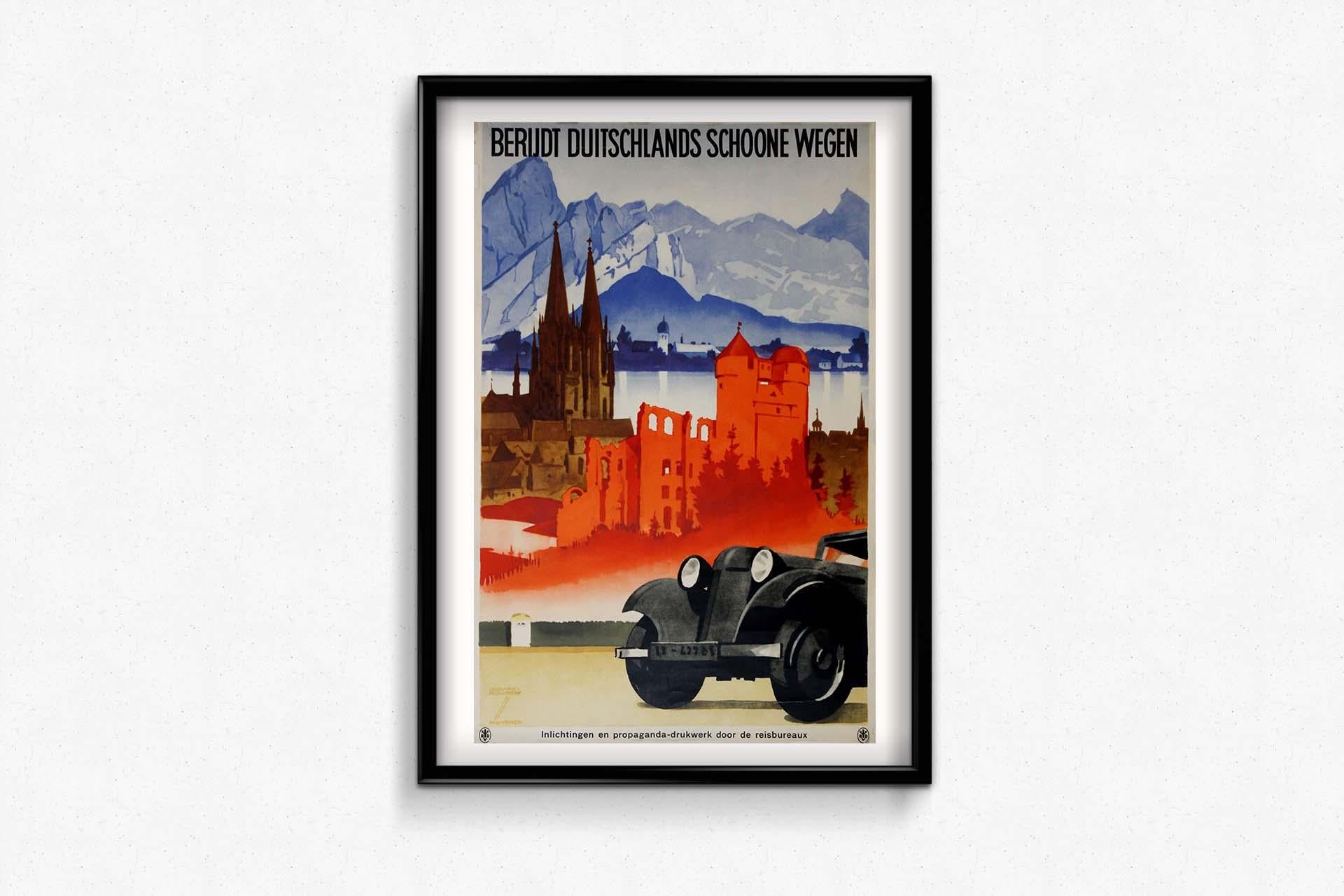 Affiche de voyage originale de Ludwig Hohlwein Berijdt Duitschlands Schoone Wegen en vente 1