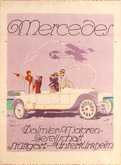 Original Antique Advertising Poster Mercedes Daimler Motor Car Ludwig Hohlwein