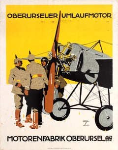 Poster pubblicitario originale d'epoca Motori ad elica Oberursel Ludwig Hohlwein