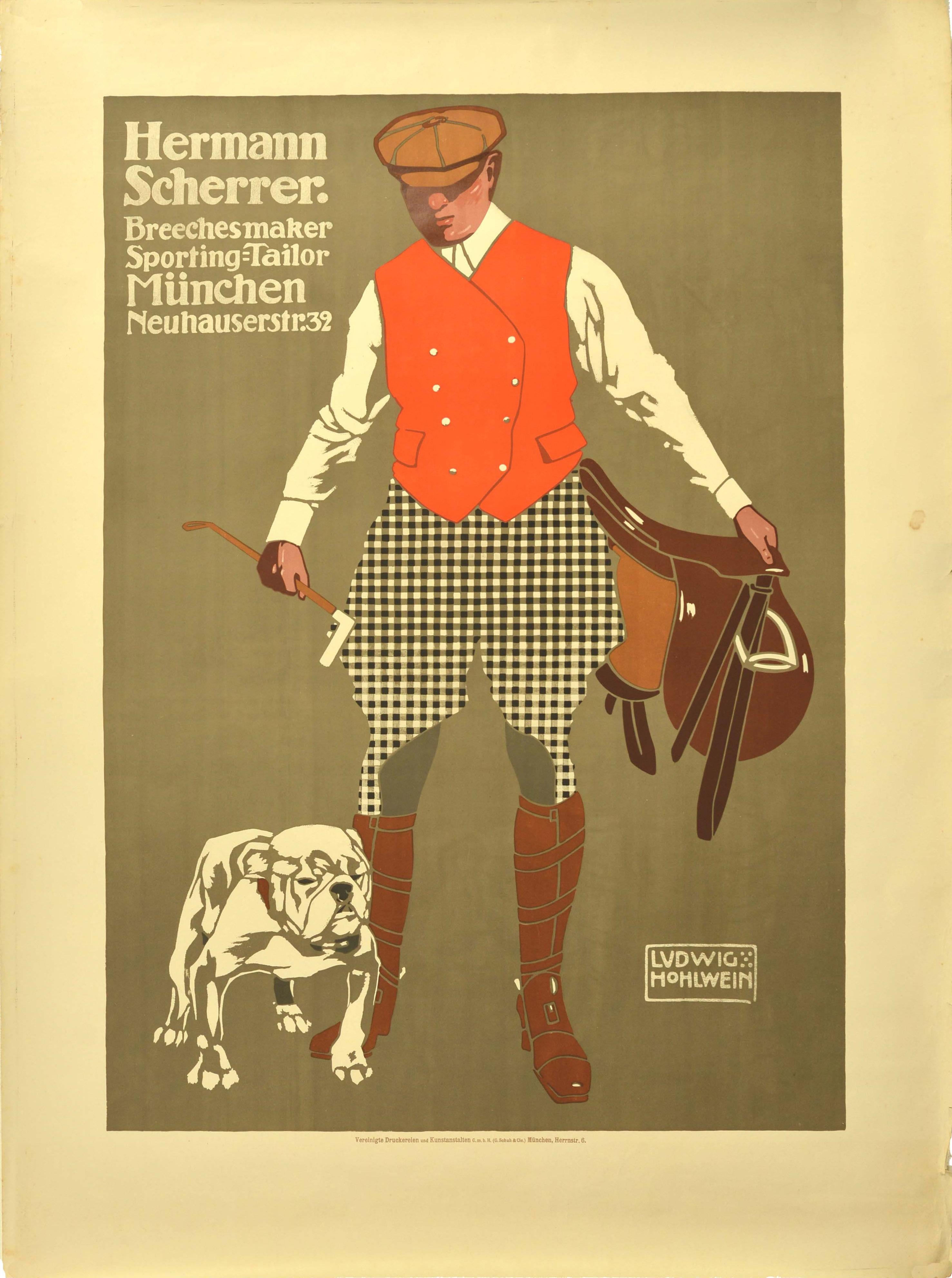 Ludwig Hohlwein Print – Original Antikes Werbeplakat für Modekleidung Hermann Scherrer Hohlwein, Hermann Scherrer
