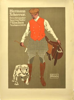 Affiche publicitaire originale et ancienne de vêtements de mode Hermann Scherrer Hohlwein