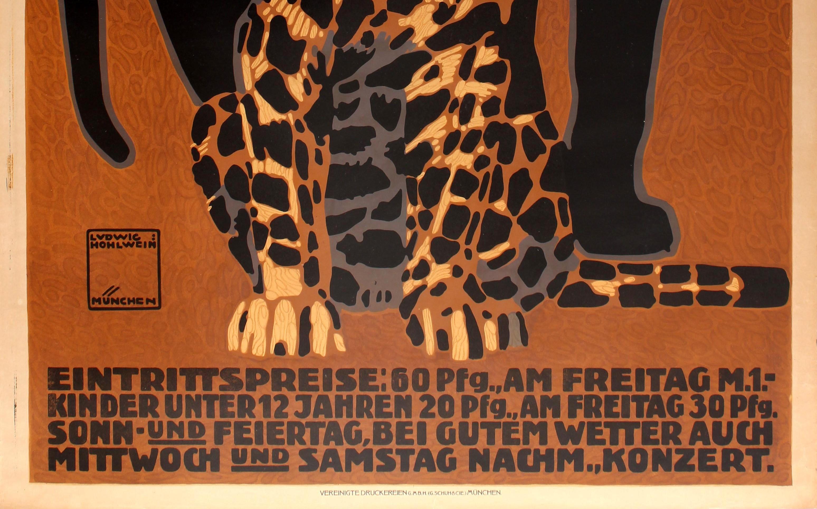 Originales antikes Originalplakat von Hohlwein für das Münchener Zoo – Zoo München (Braun), Print, von Ludwig Hohlwein