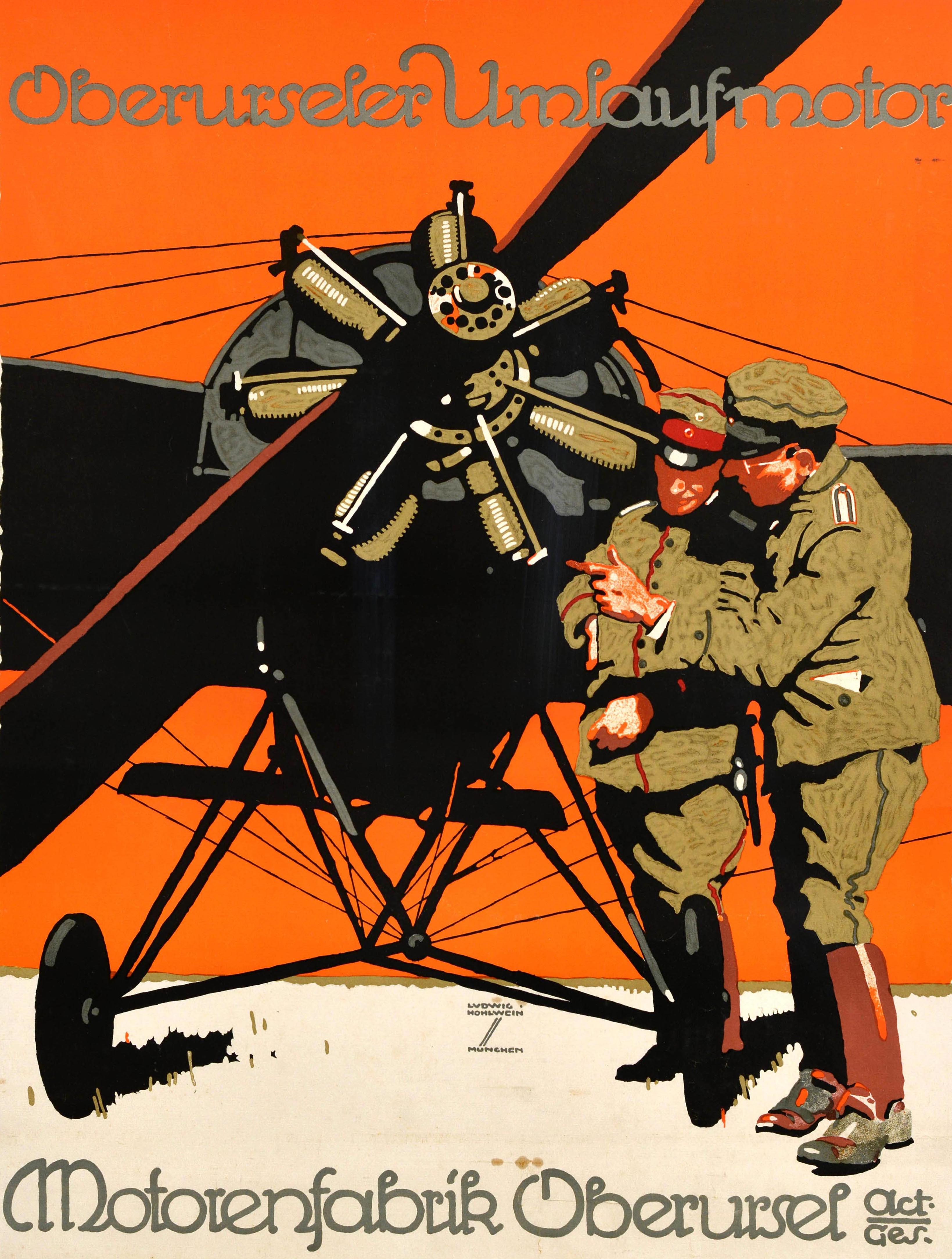 Original Antique Poster Oberurseler Umlaufmotor Ludwig Hohlwein Propeller Engine For Sale 1