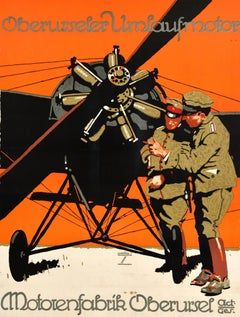 Original Antikes Poster Oberurseler Umlaufmotor Ludwig Hohlwein Propellermotor