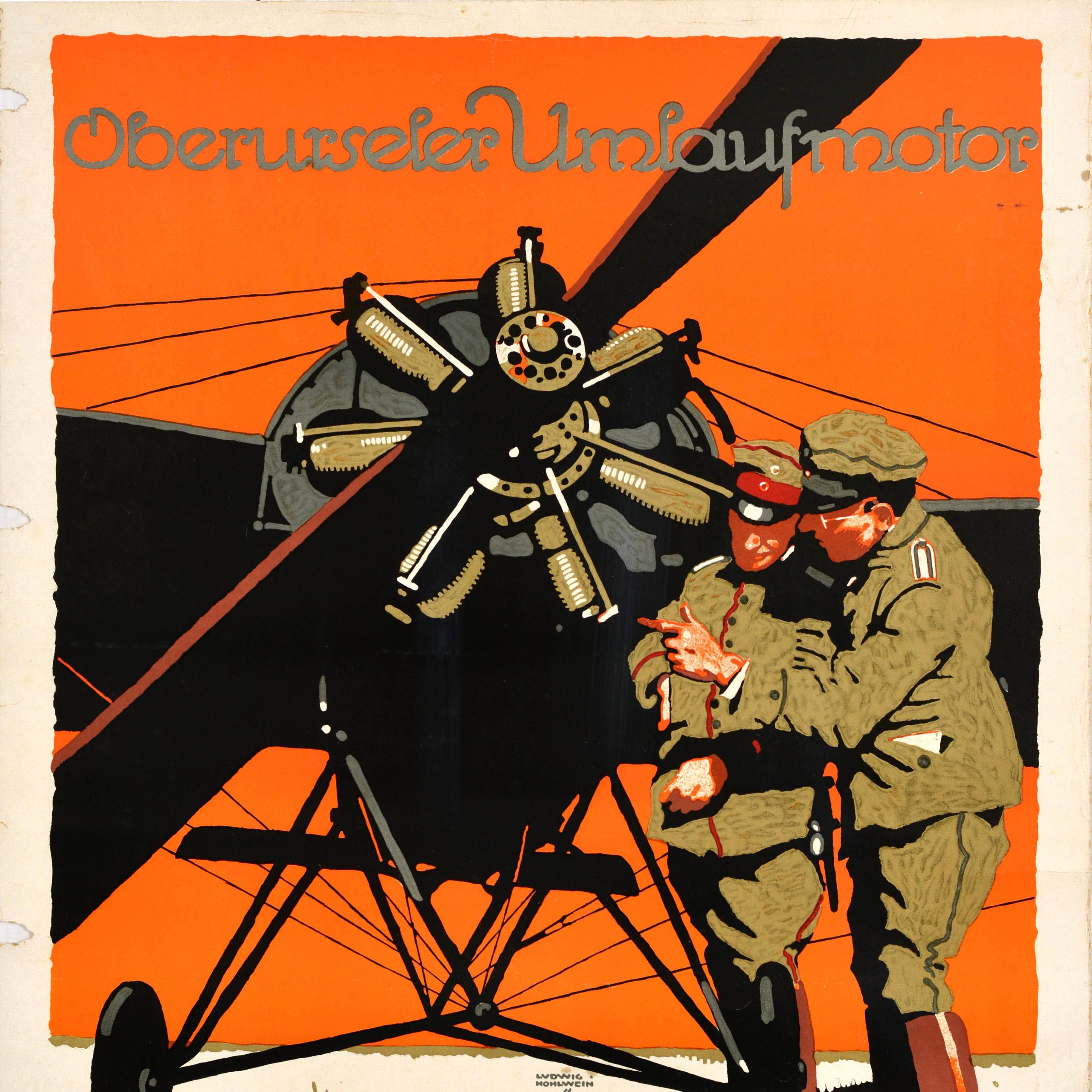 Original Antique Poster Oberurseler Umlaufmotor Ludwig Hohlwein Propeller Engine For Sale 2
