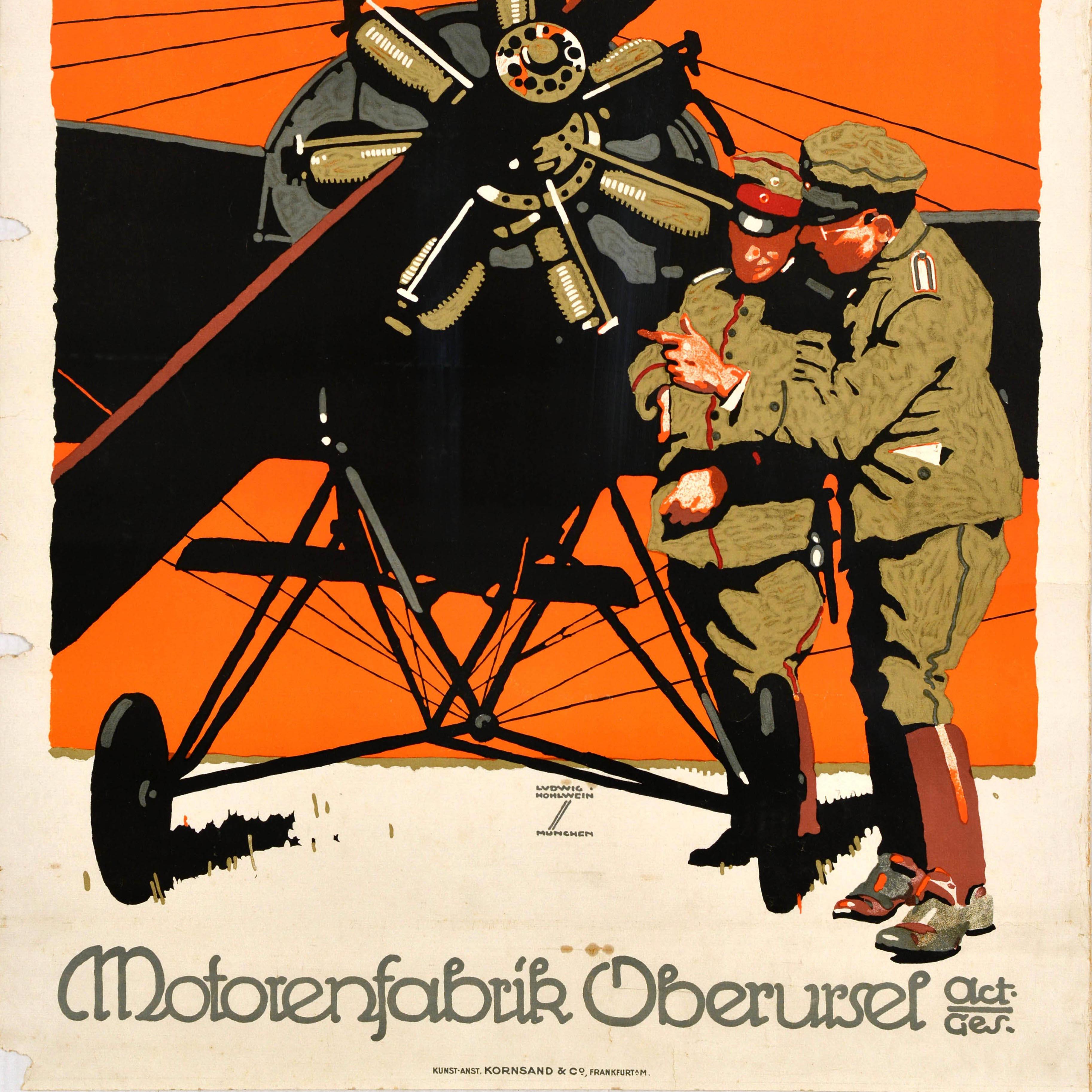 Original Antique Poster Oberurseler Umlaufmotor Ludwig Hohlwein Propeller Engine For Sale 3