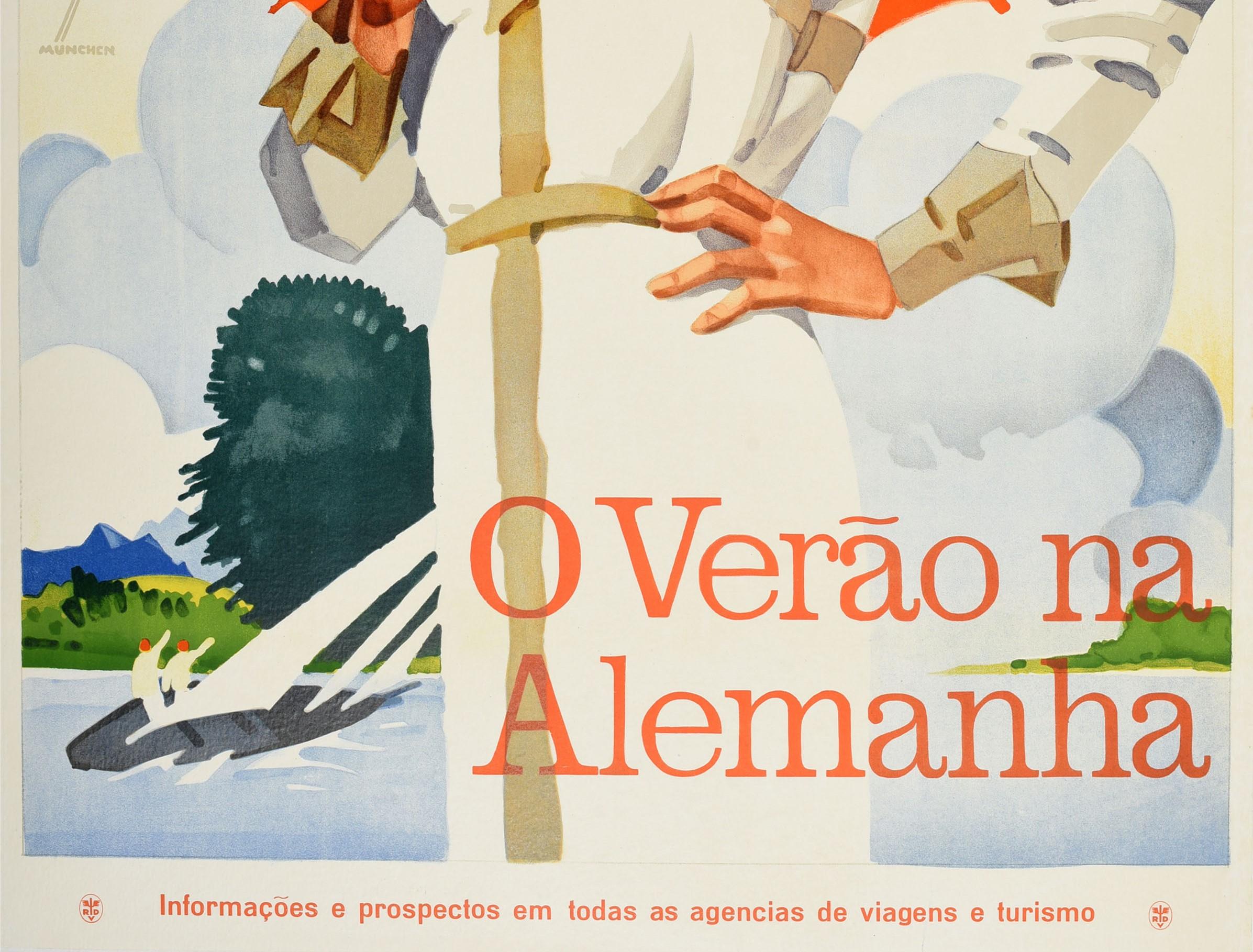 Poster di viaggio originale d'epoca Art Deco Estate in Germania in barca a vela Verao Alemanha - Print Art Déco di Ludwig Hohlwein