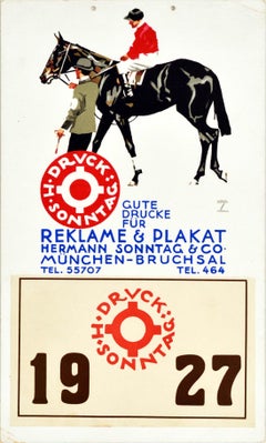 Original Vintage Poster Reklame Plakat Hermann Sonntag Prints Horse Race Design