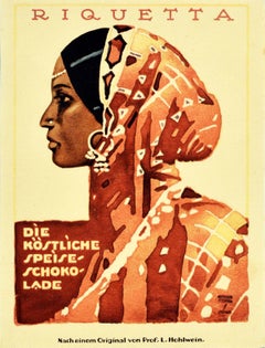 Affiche rétro originale pour Riquetta Speiseschokolade, Publicité pour le chocolat, Art