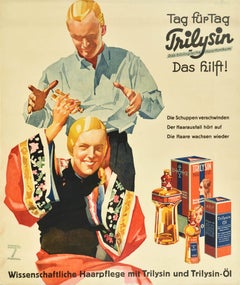 Original Vintage-Poster, Trilysin-Haar, Tonik, Kosmetika, Schönheit, Öl, Werbegrafik, Vintage