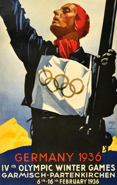 Original Vintage Sport Poster Winter Olympic Games 1936 Germany Ludwig Hohlwein